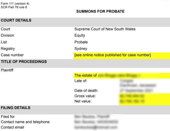 Probate NSW, Australia
