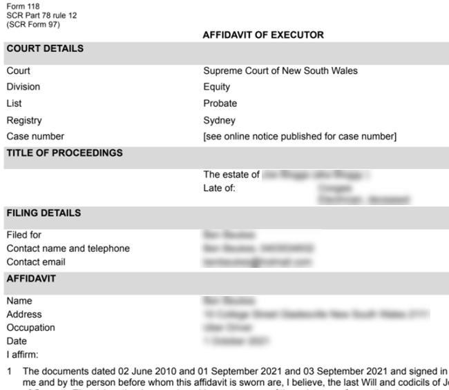 Probate NSW, Australia